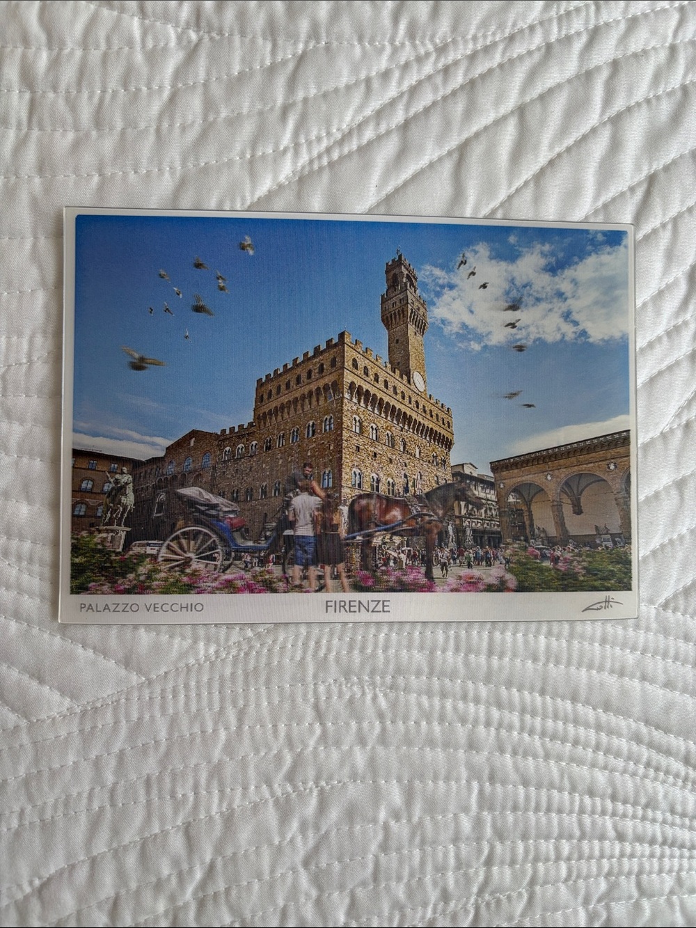 3 D Postcard Firenze Florence Italy Palazzo Vecchio Piazza Signoria Horse New
